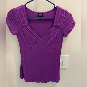Womens Nicole Miller Purple V Neck Casual Top XS